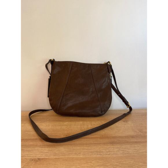 Fossil Leather and Suede Expandable Crossbody Purse Brown Adjustable Strap - Picture 2 of 9